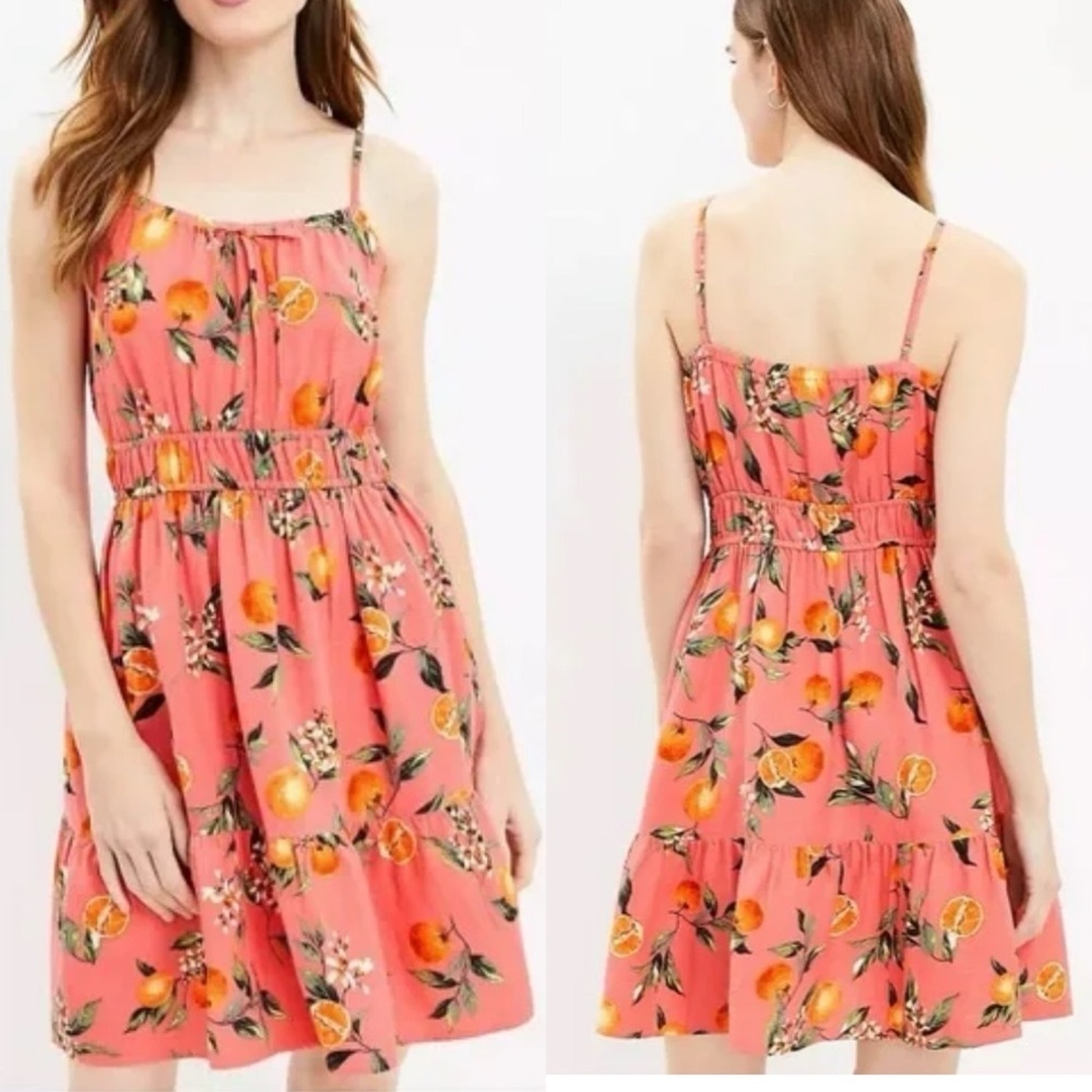 Loft Orange Citrus Harvest pink Smocked Waist Cami Dress Sz XS